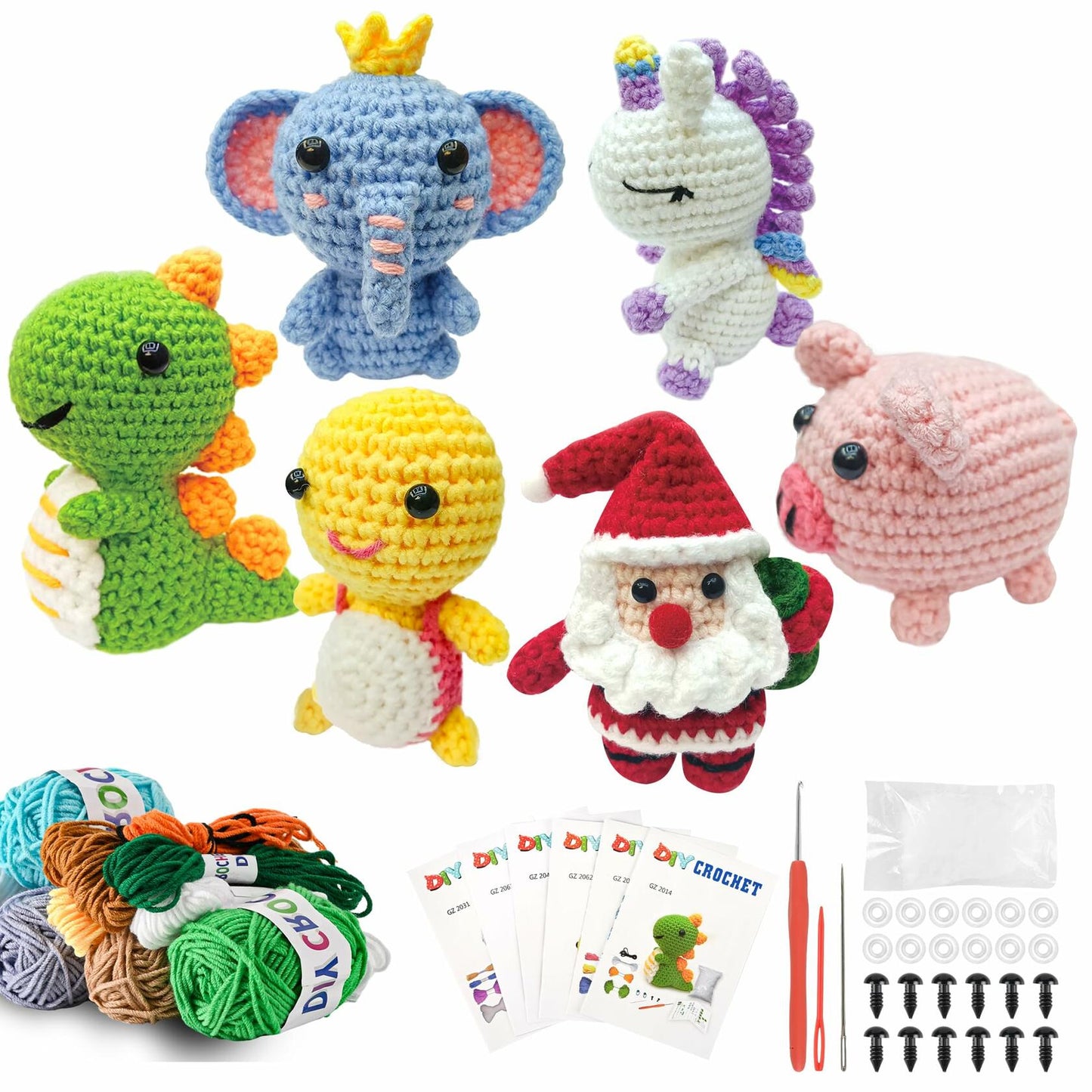 Krrbsr Christmas Gifts Crochet Kit 6PCS DIY Animal Amigurumi Yarn Craft Kit