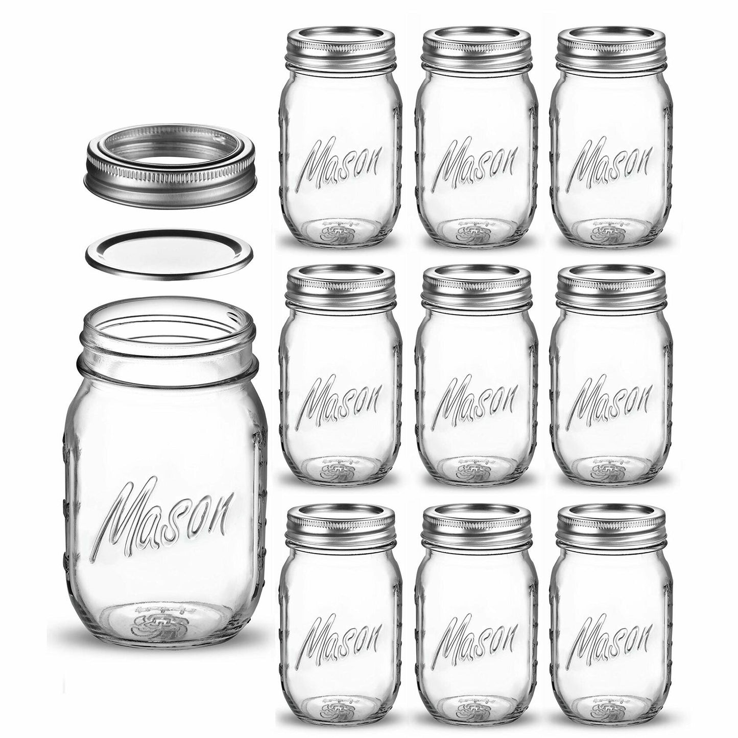 Paksh Novelty Mason Jars 16oz Regular Mouth Glass Canning 5 Pack Clear Silver