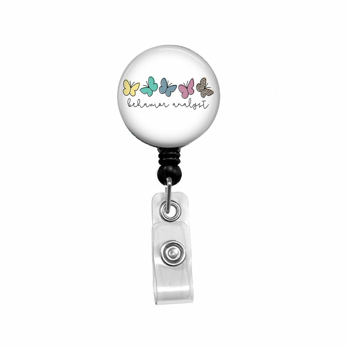 Kmatye Butterfly Retractable ID Badge Holder Nurse Badge Reel Black