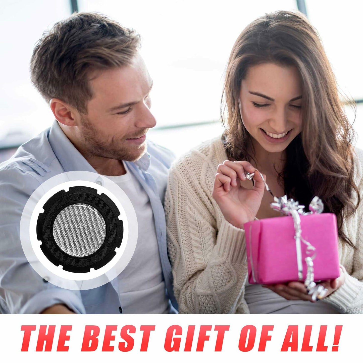 Dickno Car Cup Holder Inserts 2 Pack 2.75in Carbon Fiber Non Slip Silver