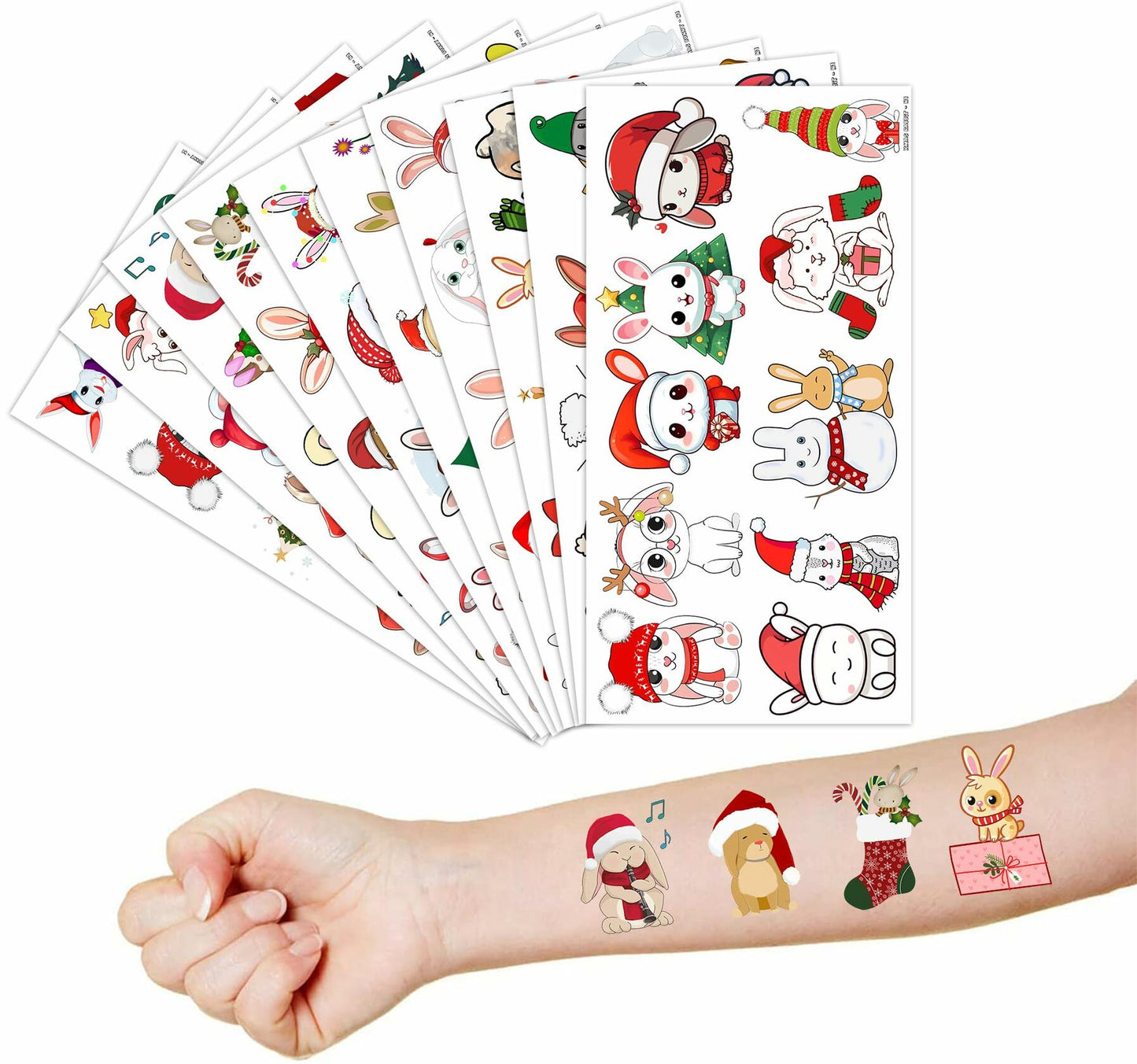 Christmas Temporary Tattoos Bunny Stickers 10 Sheets 100pcs Kids Party