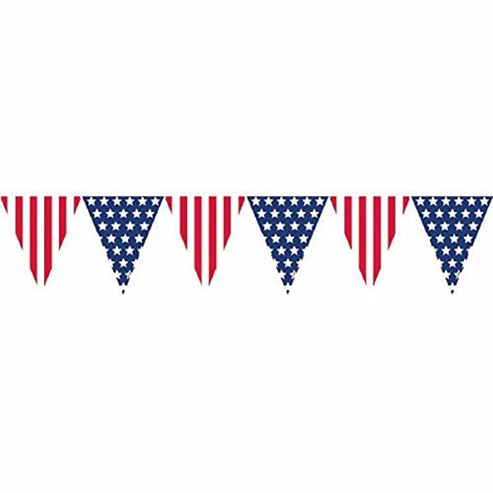 Amscan Patriotic Pennant Banner 12in Red White Blue Plastic 2-Pack