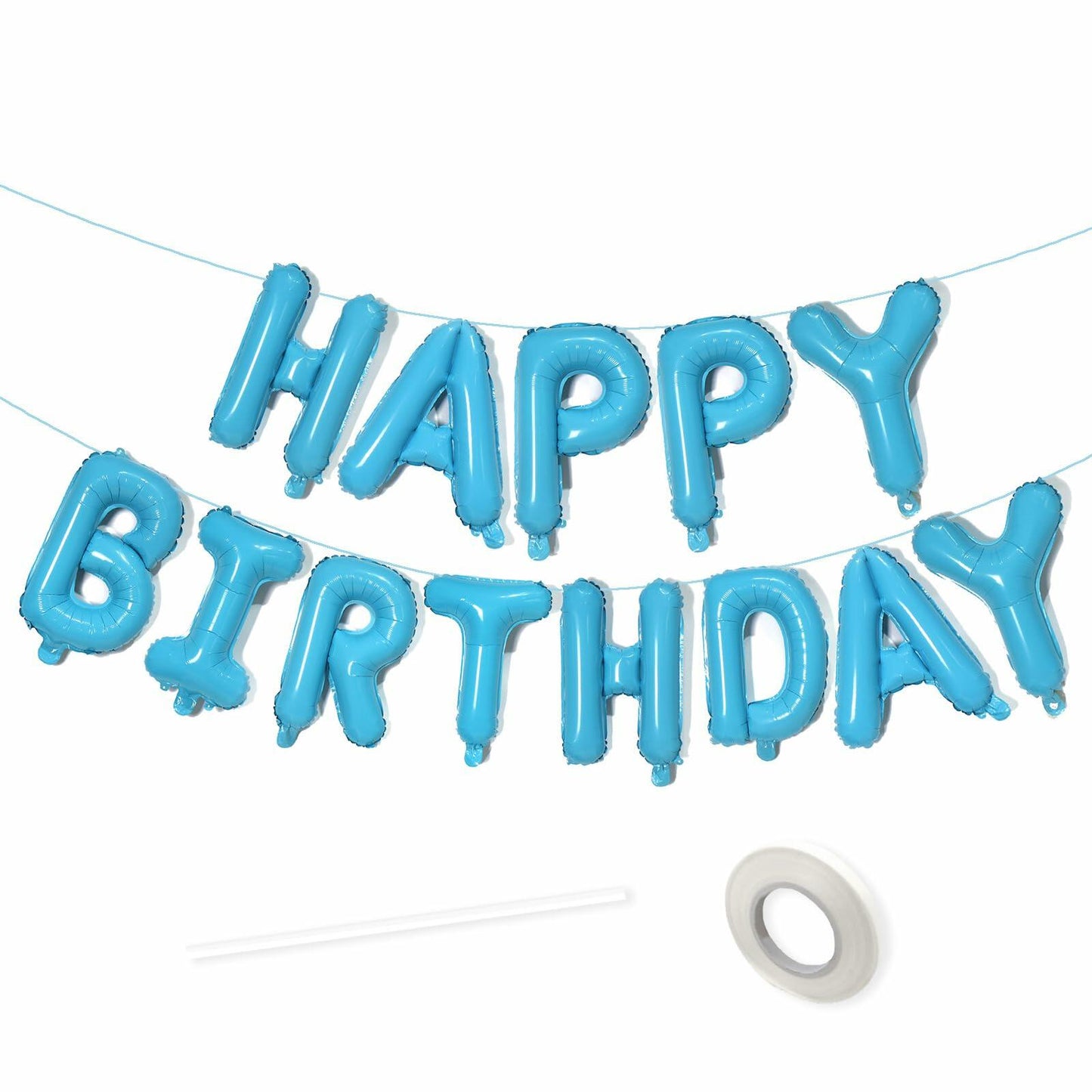 VHUWE 16in Pearl Blue Happy Birthday Balloon Banner Nylon Party Decor