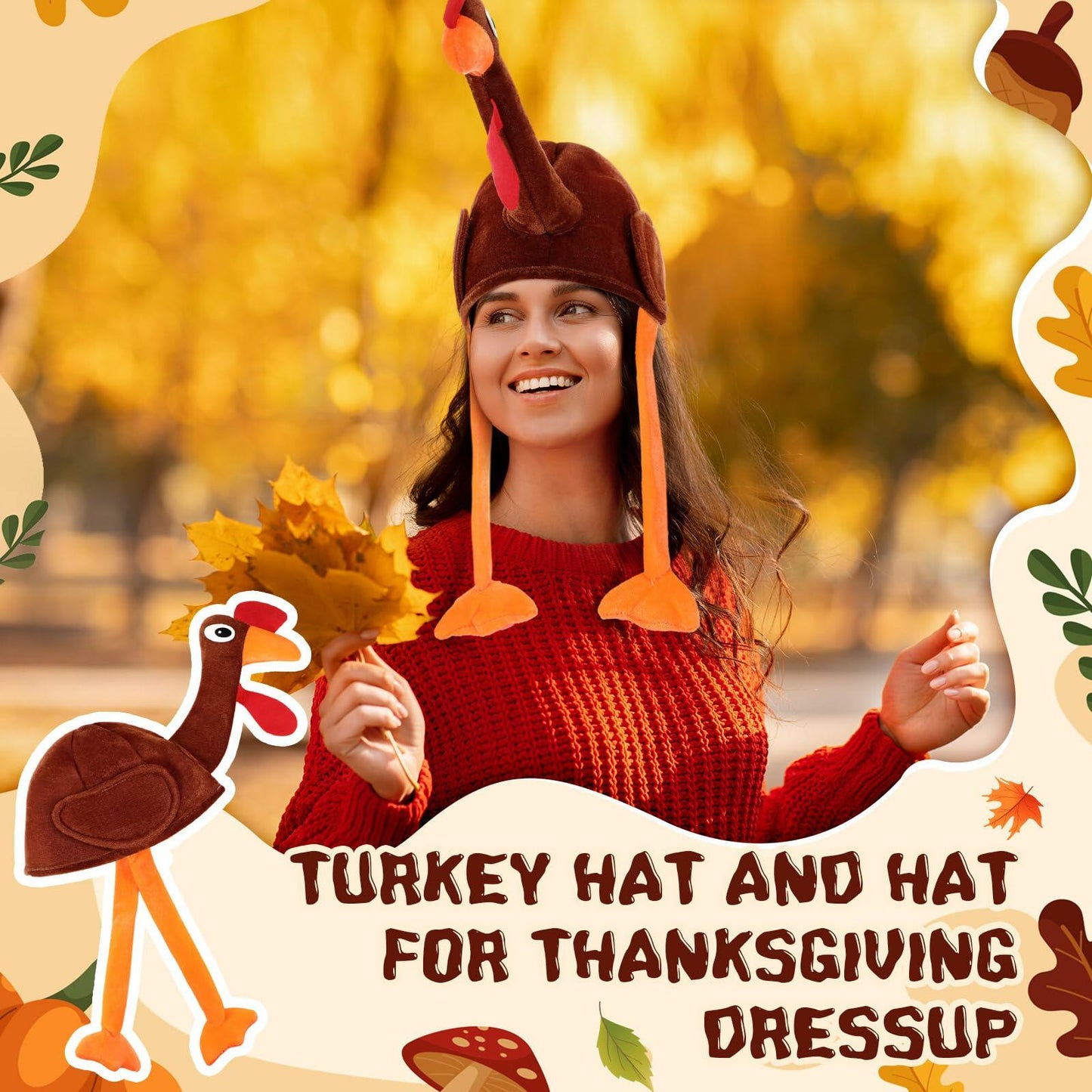 Jamntower 2Pcs Thanksgiving Turkey Hat Adults Dark Brown Adjustable Size 60cm