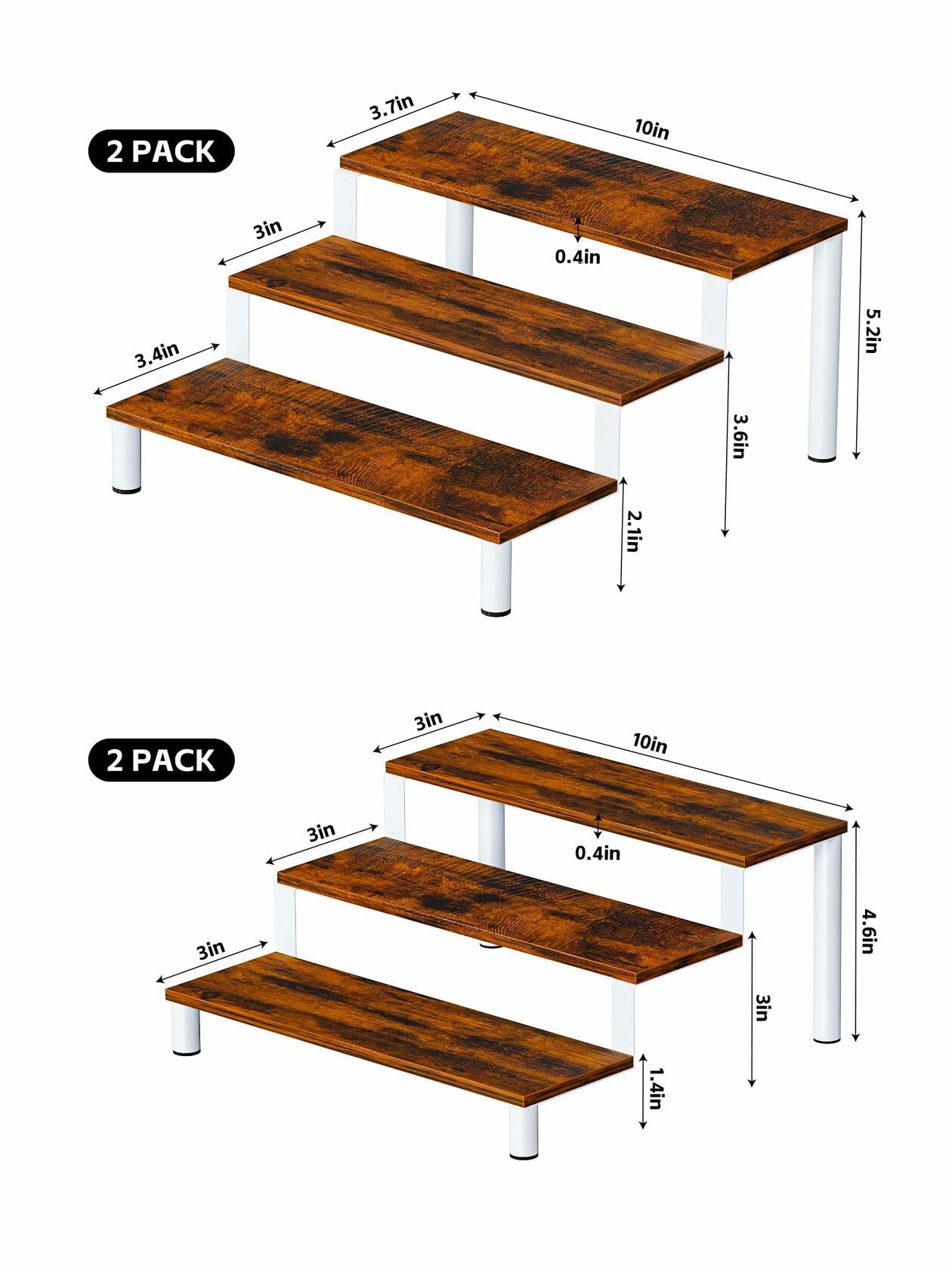 MIMIyasha 3 Tier Wooden Display Stand Riser Organizer White 4 pcs