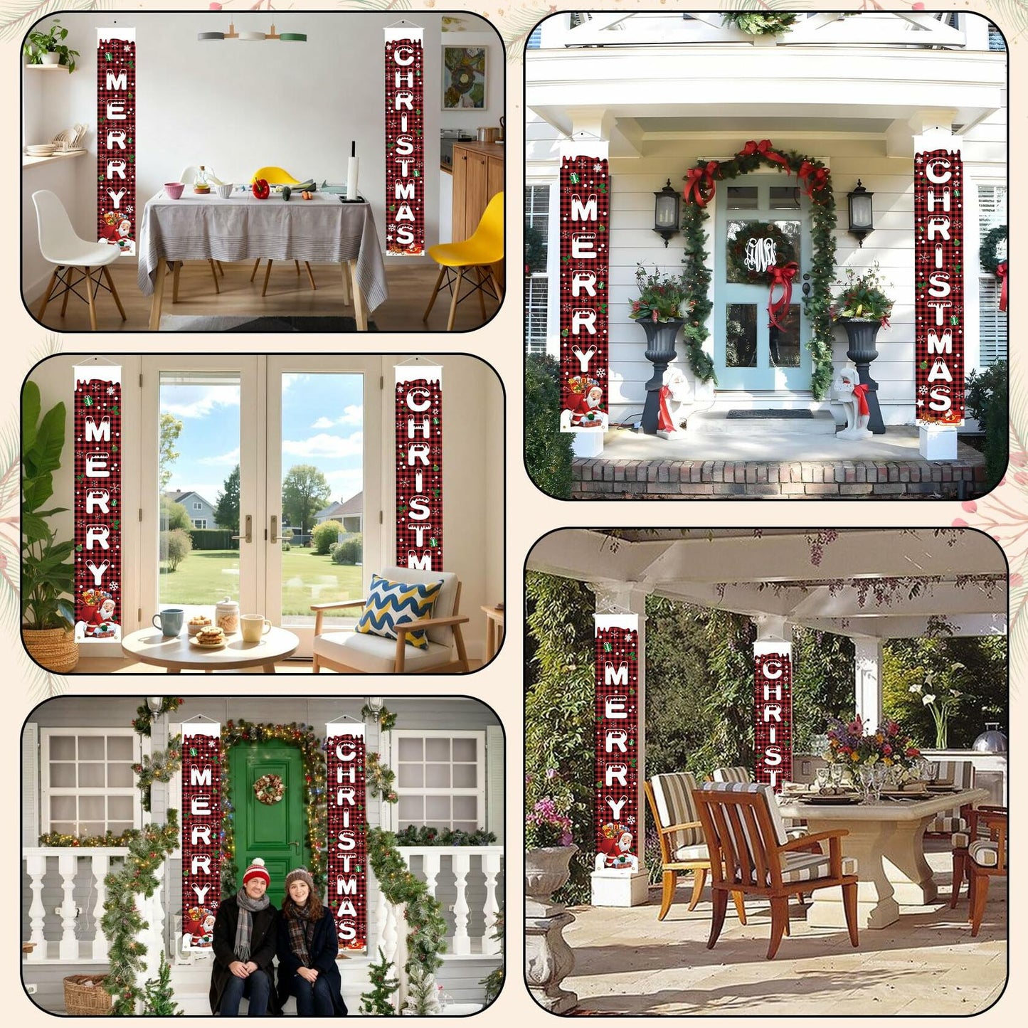 Libemskix Merry Christmas Door Banner 71x12in Red Black Buffalo Plaid 2pcs