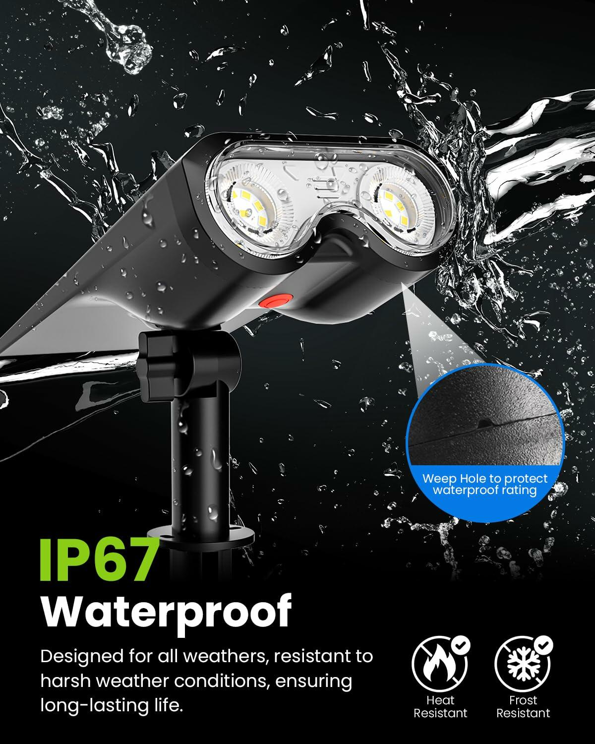 HMDecor Solar Spot Lights Outdoor IP67 Waterproof 4 Pack Cold White 6500K
