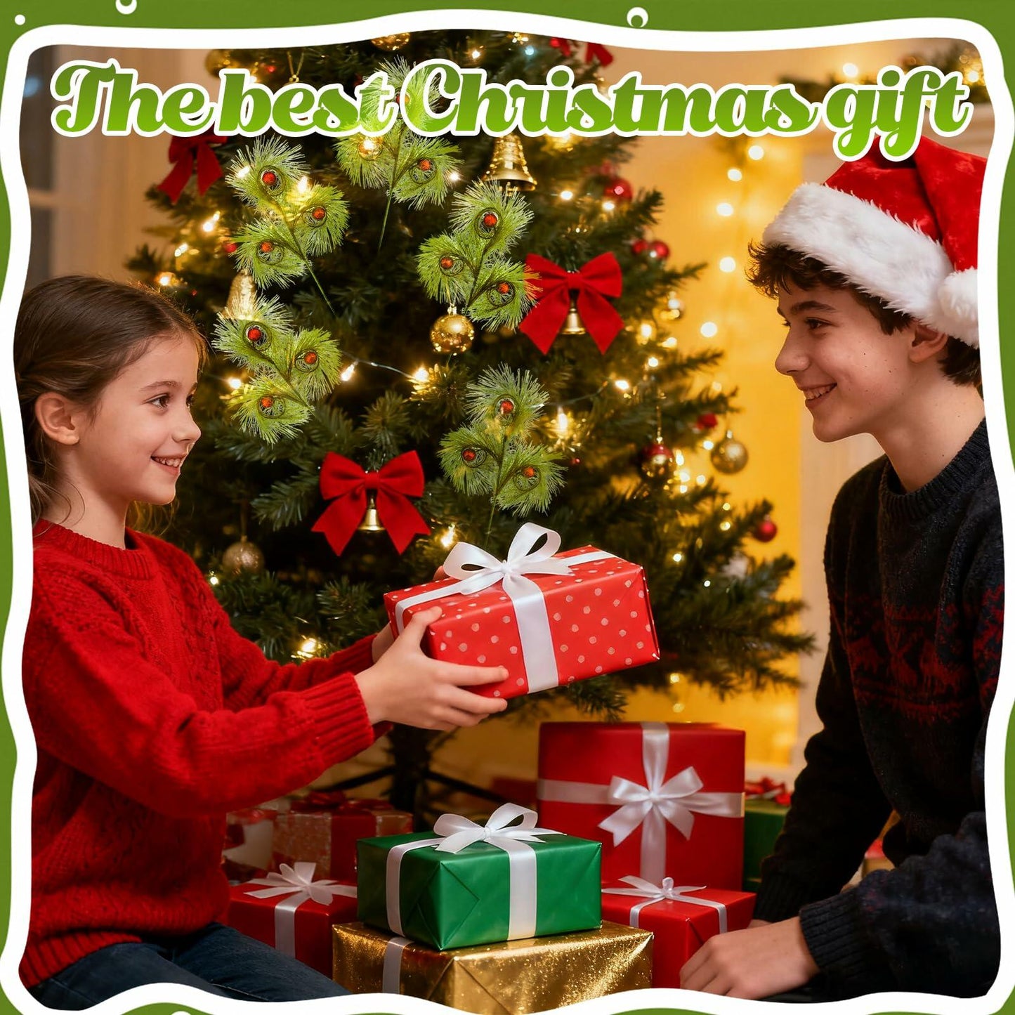 babyye 6 Pcs Christmas Tree Topper 17in Green Curly Plush Decorations