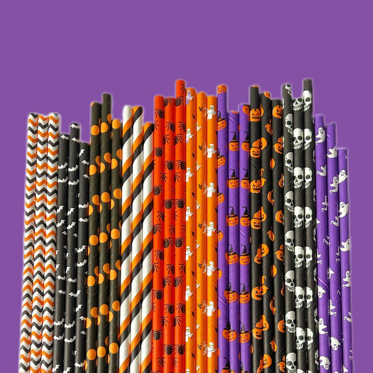 YAOSHENG Halloween Paper Straws 200pcs Biodegradable Mixed Styles Party