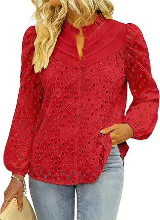 BETTE BOUTIK Oversized Lace Tunic Blouse Crewneck Red Size XL