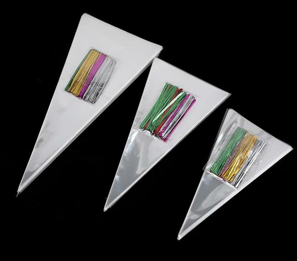 Muyindo Clear Cello Triangle Bags 6x12 Inch 100 Pieces with Color Twist Ties