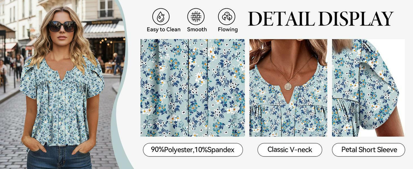 CRAZY GRID Women's Puff Lace Short Sleeve Blouse Blue Gardenia Size 3XL