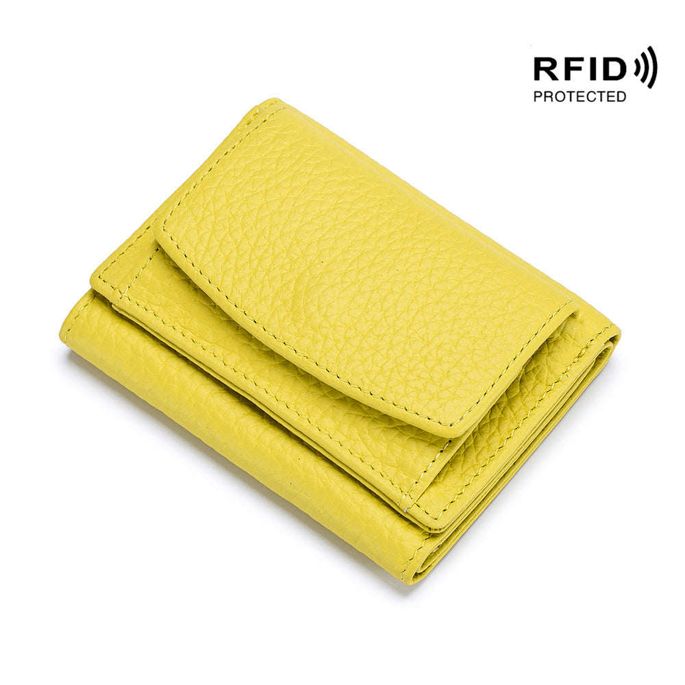 Small wallet women's genuine leather Japanese style fabric RFID coin bag wallet mini wallet short