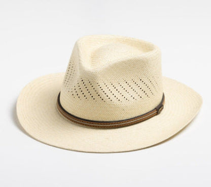 Striped Bow Flat-brimmed Jazz Straw Top Hat