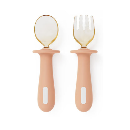 Adjustable color PPSU silicone fork and spoon set, children's stainless steel spoon and fork, baby training supplementary food tableware set of 2 pieces