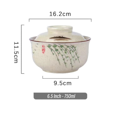 6.5 inch instant noodles bowl with cover bento box student underglaze color ceramic suit Lamian Noodles bowl canteen tableware