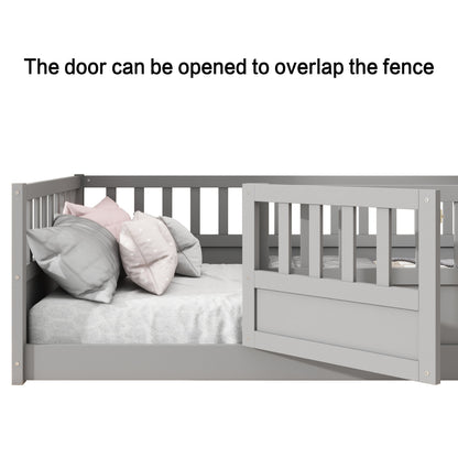Full size floor bed, children's floor bed frame, Montessori wood floor bed, support Flat noodles gray