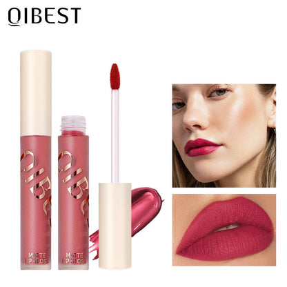 QIBEST The New Silky Soft Mist Matte Lip Gloss Non-Stick Cup Does Not Fade Lip Glaze Makeup Liquid Lipstick