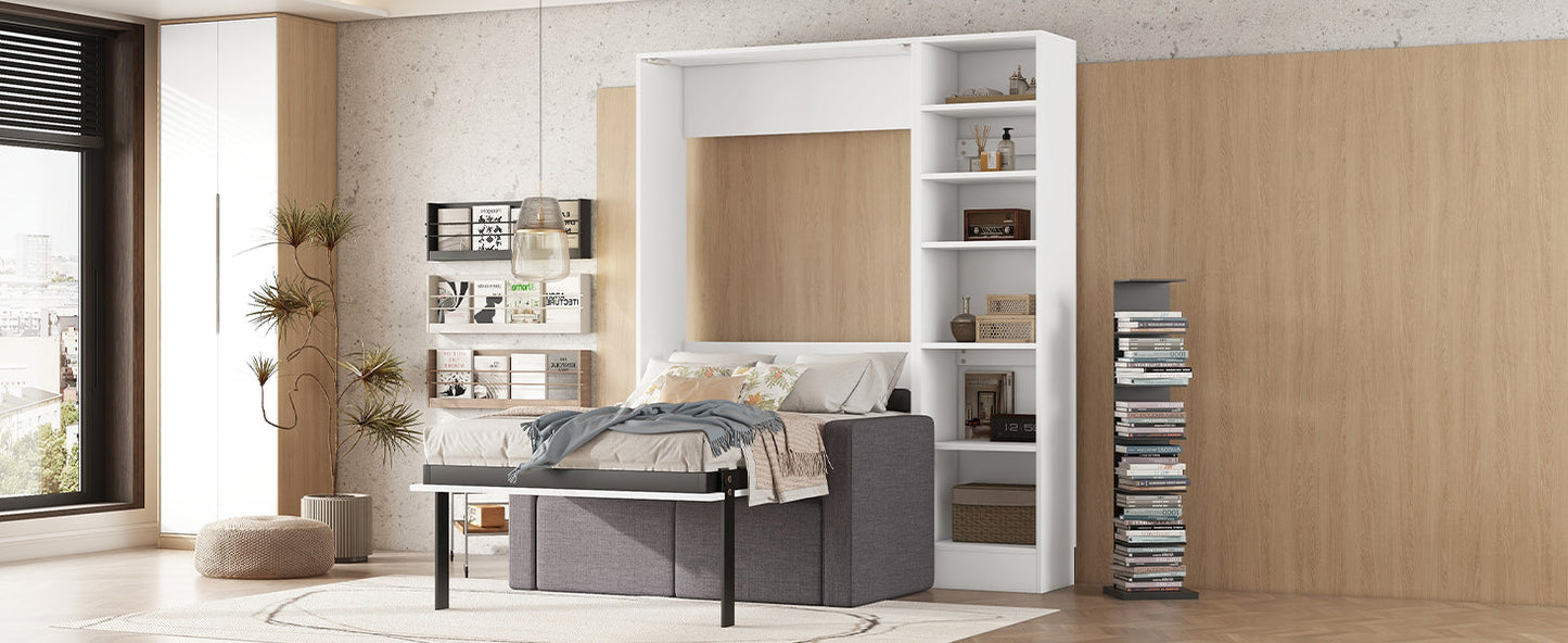 Twin Size Murphy Bed Wall Bed with Sofa,with Shelves,White