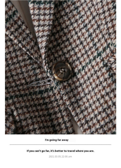 Women's New Fashion Casual Houndstooth Suit Jacket