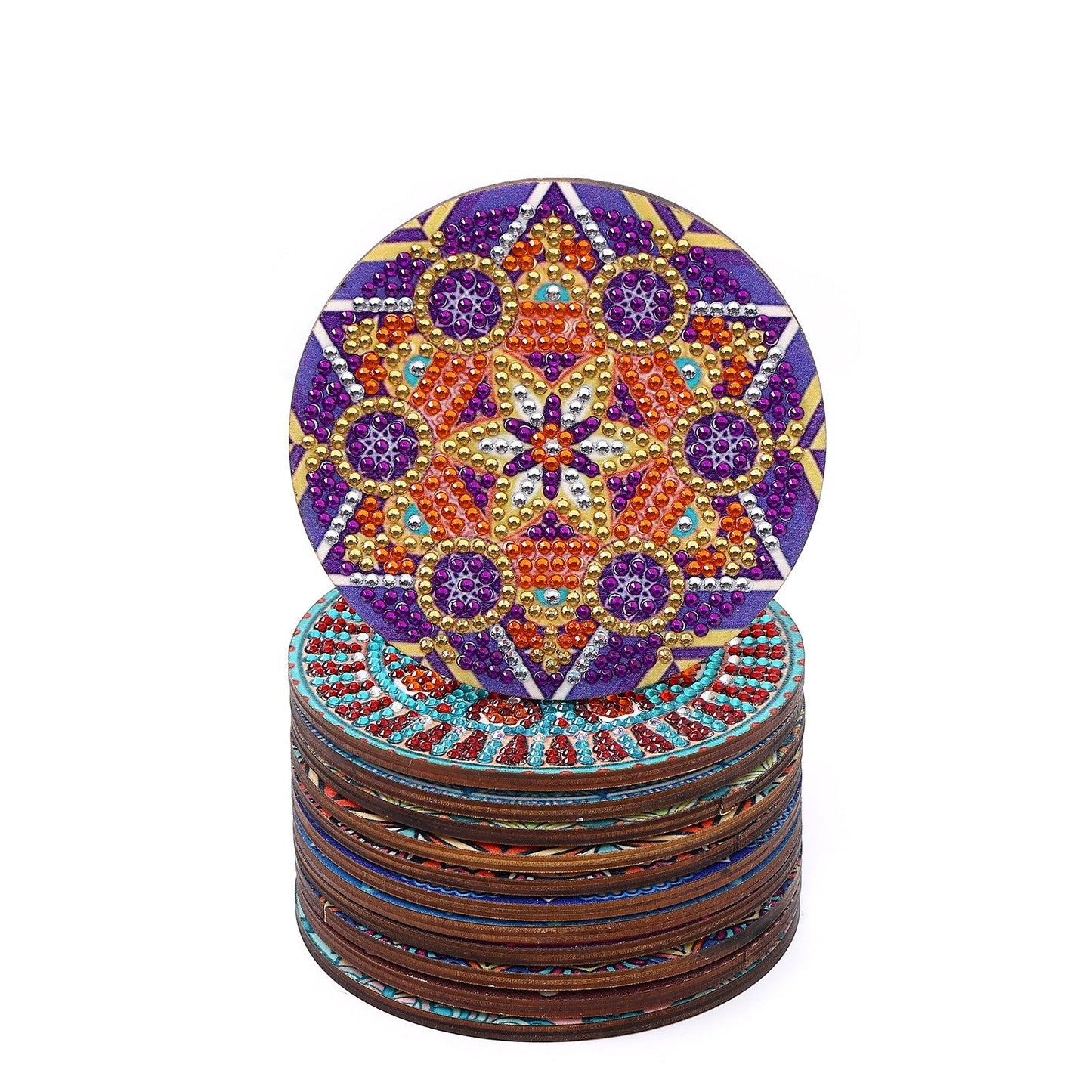 New DIY Diamond Painted Coaster Mat Set of 12 with Datura Pattern (Free Storage Shelf)