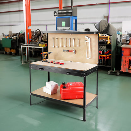 63" Tools Cabinet Working Tables Workbench Tool Storage Workshop Table with Drawers and Pegboard