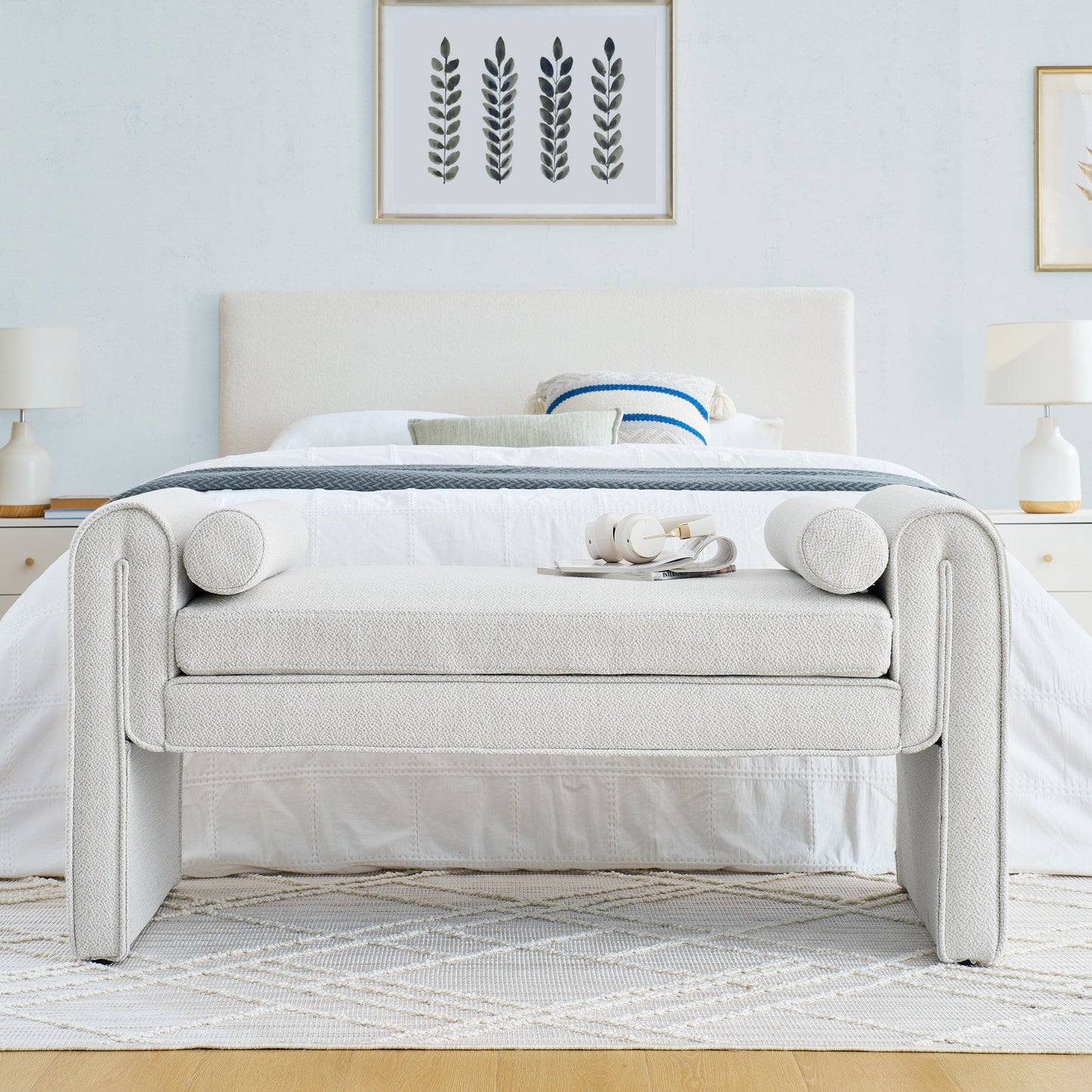 Bedroom storage stool, linen storage stool, large storage space, 50.39 inches white