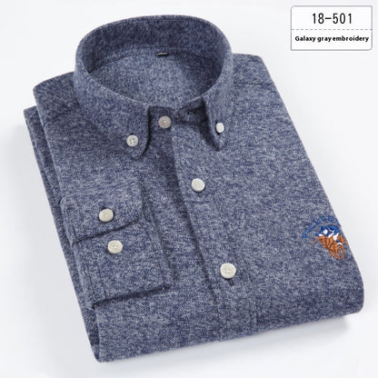 Cotton Brushed Plaid Long Sleeve Business Casual Men's Shirt
