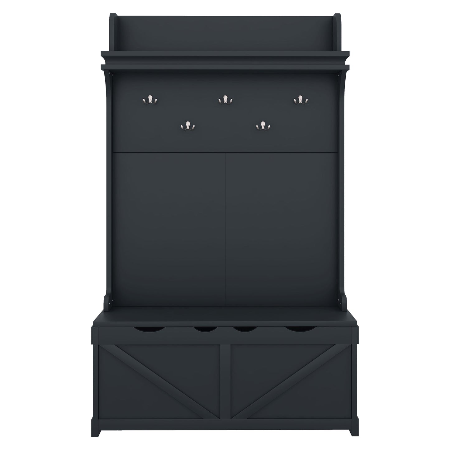 Hall tree with storage desk, entrance desk with drawers and 5 hooks, display rack, dark blue