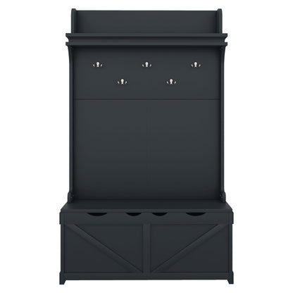 Hall tree with storage desk, entrance desk with drawers and 5 hooks, display rack, dark blue