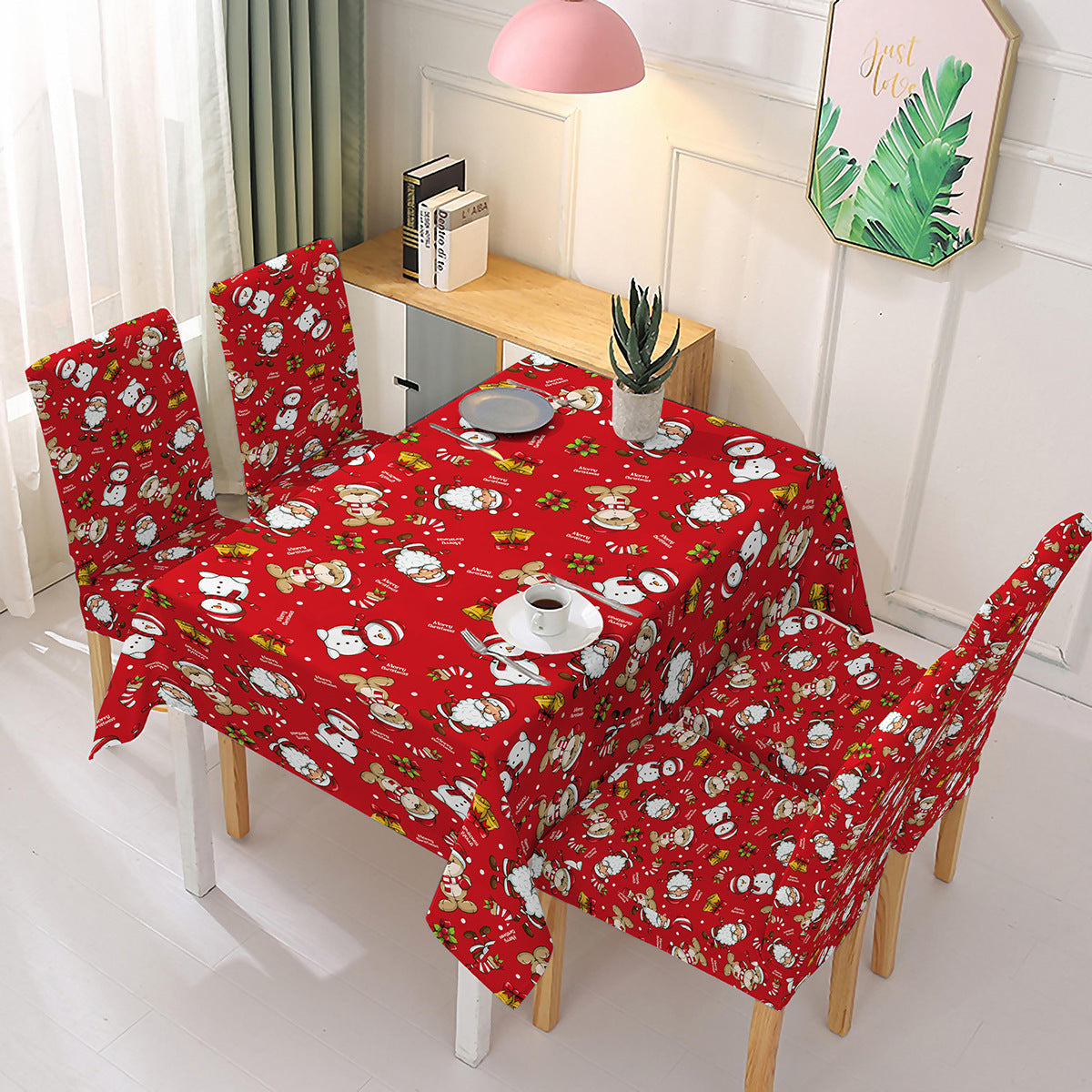 Christmas new polyester waterproof tablecloth one-piece printed chair cover festive decoration cartoon Santa Claus