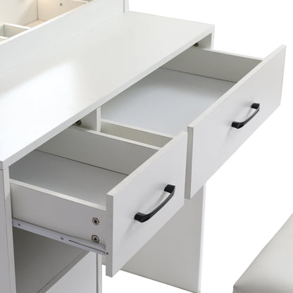 Vanity desk set including table with large lighted mirror 3 color lighting modes adjustable brightness white color