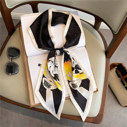 Thin Houndstooth Silk Scarf - Hair Tie