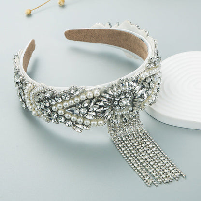 Hair Hoop Fashion French Palace Style Pearl Tassel Bangs Hair Cave High Quality Temperament All-Match Hair Hoop Hair Accessories