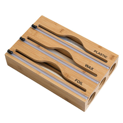 Simple wall-mounted bamboo and wood cling film cutter kitchen supplies multi-grid multi-layer scribing knife two-way cutter