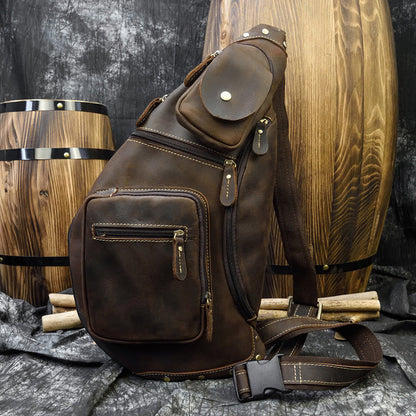 Retro Crazy Horseskin Men's Chest Bag