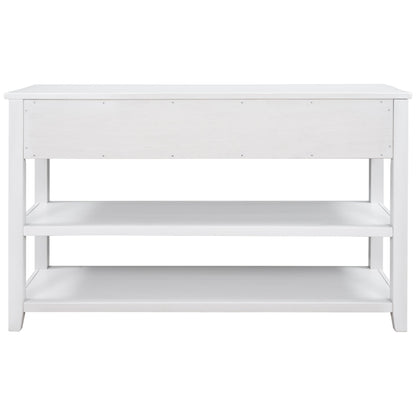 Retro Design Console Table with Two Open Shelves, Pine Solid Wood Frame and Legs for Living Room (Antique White)