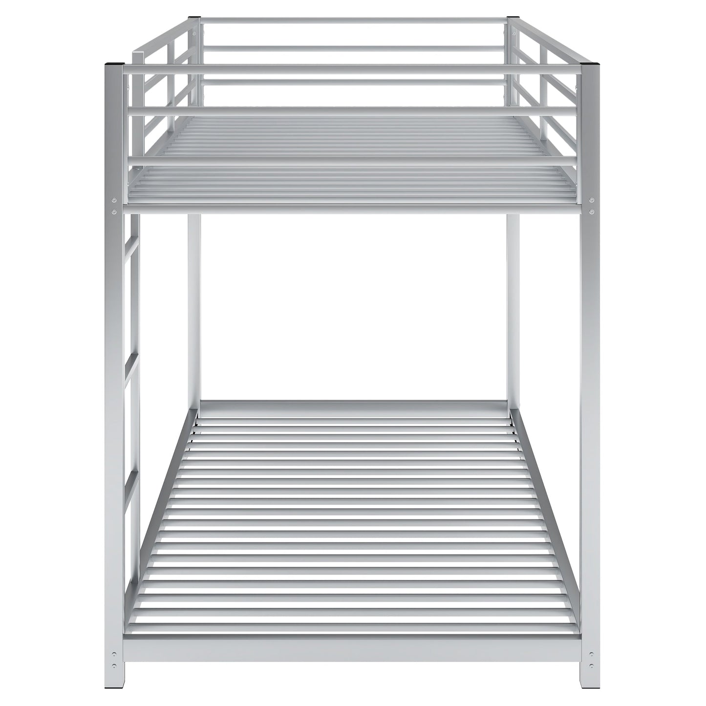 Twin over Twin Metal Bunk Bed, Low Bunk Bed with Ladder Silver
