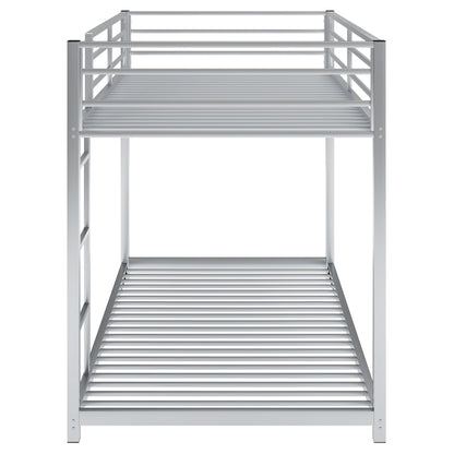Twin over Twin Metal Bunk Bed, Low Bunk Bed with Ladder Silver