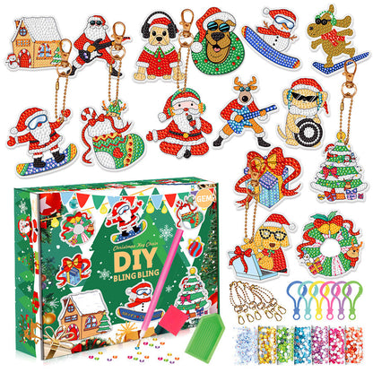 Christmas Diamond Painting Keychain 5D DIY Hanging Diamond Art Kits Diamond Ornaments for Kids Christmas Crafts Family Decor