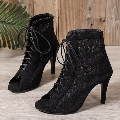 Sandals hollowed out shoes front strap with fish mouth ultra-high slim heel high-heeled cool boots