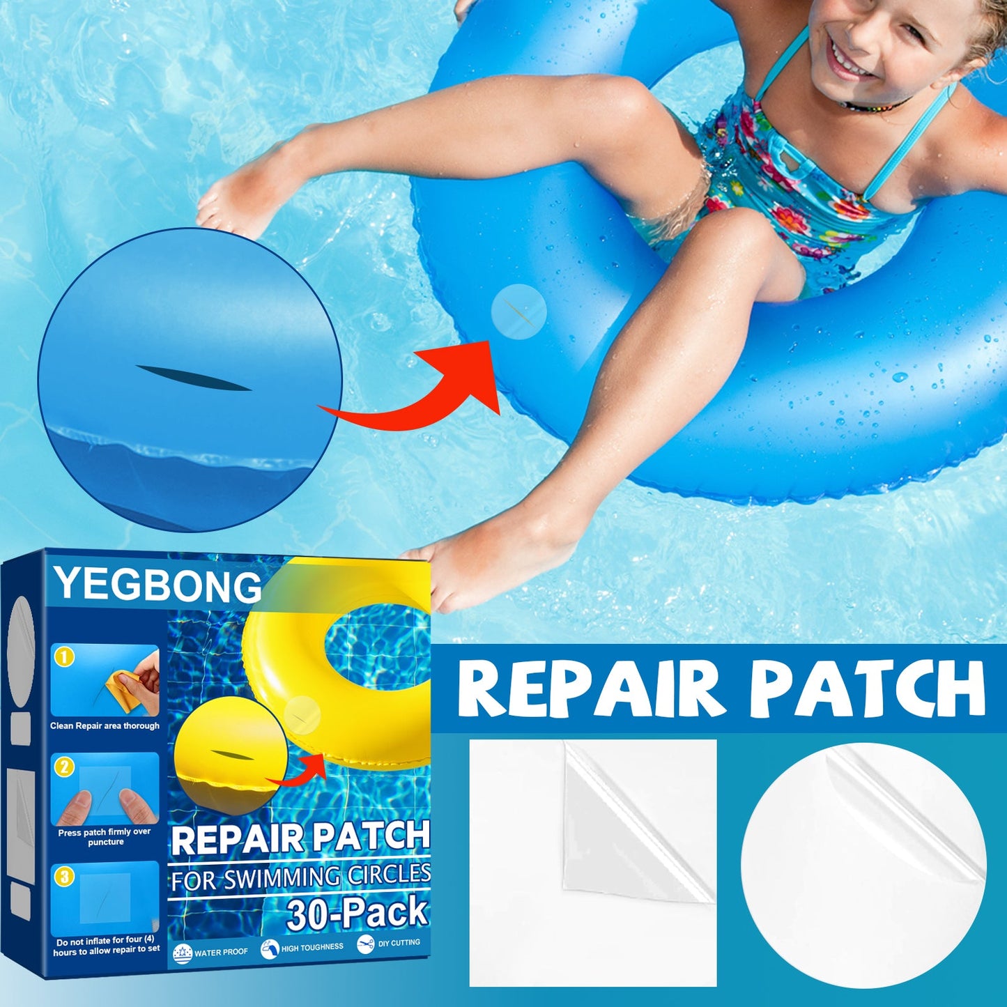 Swimming Ring Repair Repair Kit Self-Adhesive Lining Patch Swimming Ring Inflatable Pontoon Waterproof Seal