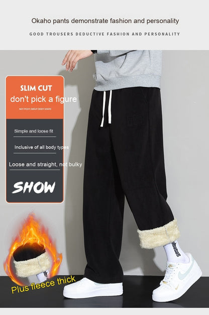 Winter Men's Cashmere Straight Wide-leg Pants