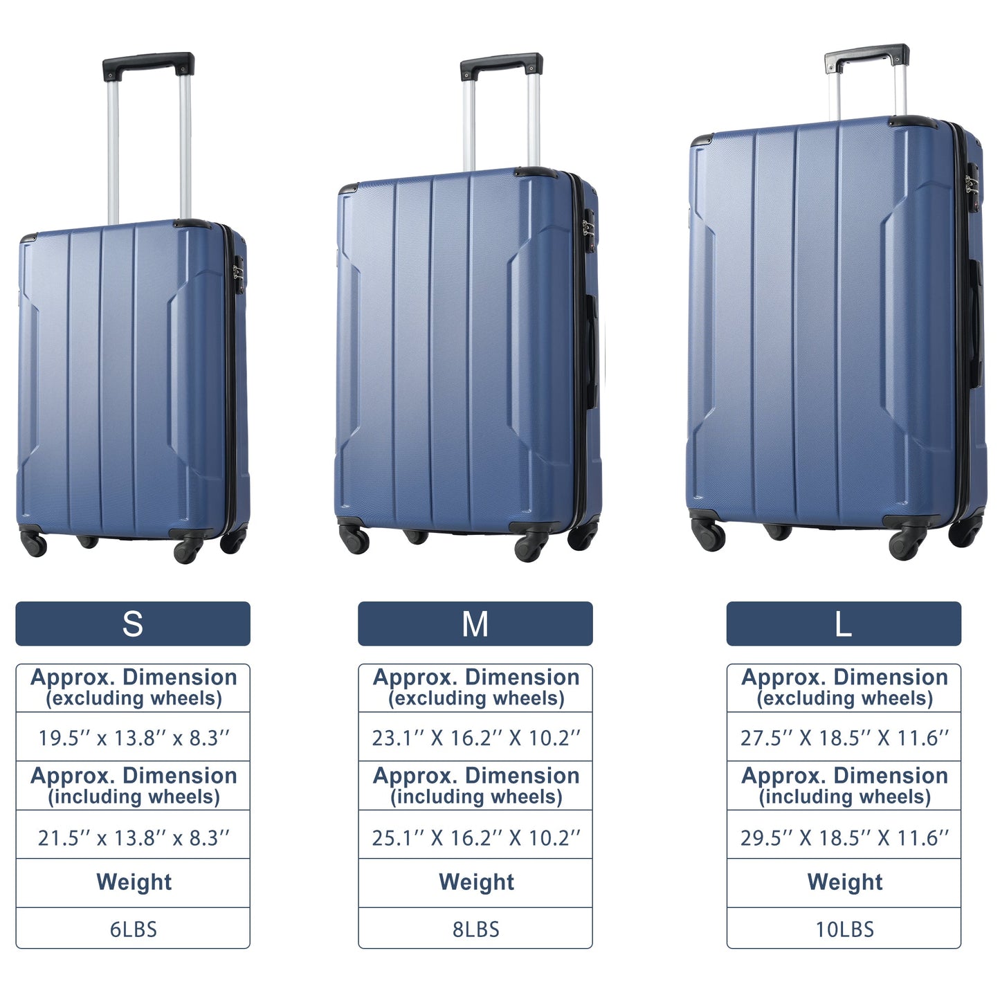 Hardshell Luggage Spinner Suitcase with TSA Lock Lightweight Expandable 24'' (Single Luggage) Blue + ABS + 24 Inch