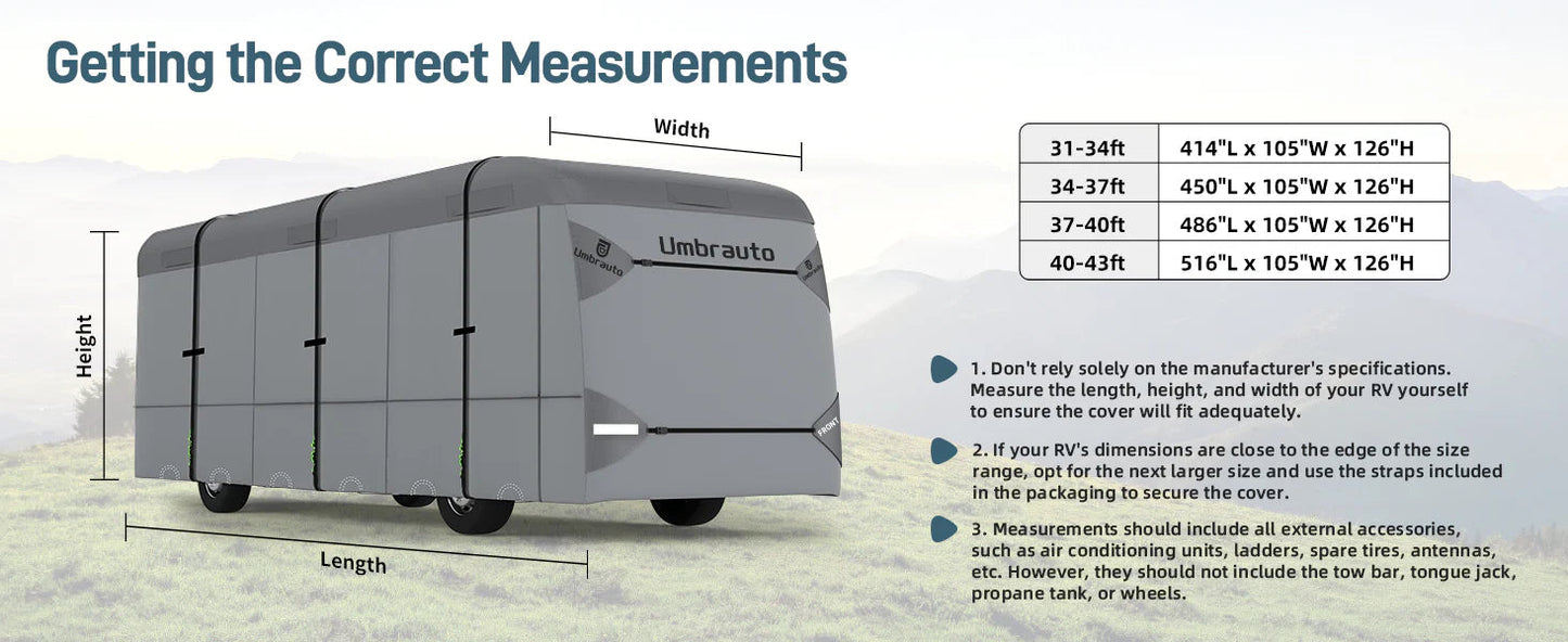 Umbrauto Class A RV Cover Upgraded Heavy Duty 7 Layers Top Windproof Breathable Class A Motorhome Camper Cover,Grey