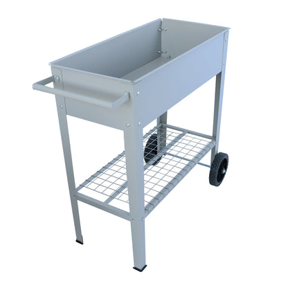 Aveyas mobile metal elevated garden bed cart, with legs, elevated flowerpot box with wheels (gray)