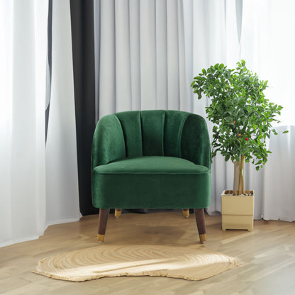 Upholstered Barrel Accent Chair With Wooden Legs