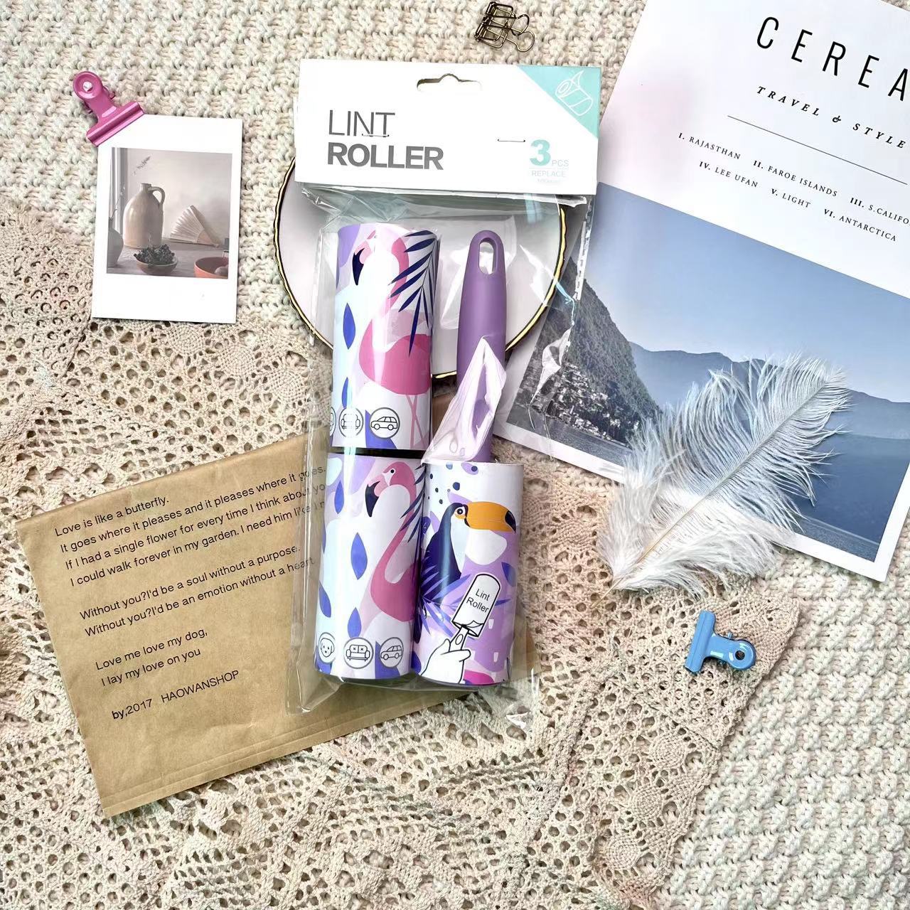 Cartoon pattern lint remover lint roller dust removal paper tearable clothing lint remover