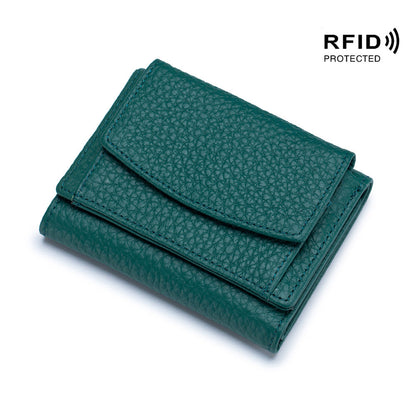 Small wallet women's genuine leather Japanese style fabric RFID coin bag wallet mini wallet short