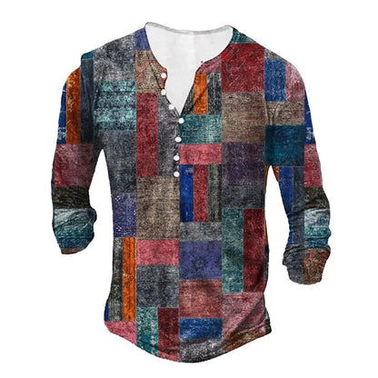 Open Placket Button 3D Digital Printed Ethnic Top
